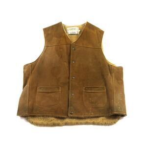 Schott Bros Rancher Western Leather Sherpa Brown Vest Sz 2XL 70s